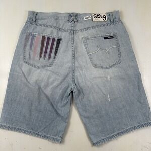 VTG Lifted Research Group LRG Baggy Jeans Shorts 34 Blue Skate Jorts Hip-Hop